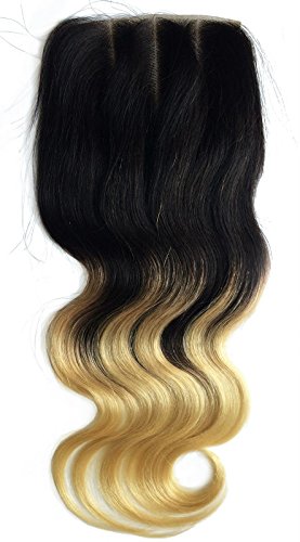 Ms Fenda Hair 100% Raw Virgin Malaysian Human Hair Body Wave style Color T1B/613 Bleached Knots 4X4 Lace Closure(10inch,14inch,16inch,T1B/613)