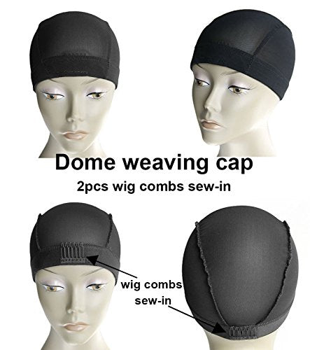 MsFenda 3pcs/lot with 2 Wig Combs Sew-in Black Color Lace Wig Making Cap, Dome Weaving Net Cap