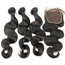 MsFenda hair 100% Virgin Brazilian Weave for Cheap Body Wave 3pcs 10"-26" and Virgin Brazilian Wavy Hair Closure (4*4) Natural Color
