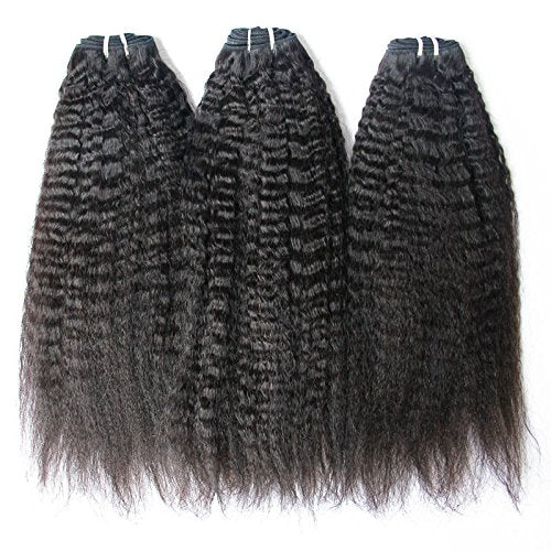 MsFenda Hair Top Quality 100% Virgin Brazilian Human Hair Kinky Straight Natural Black Color, 12