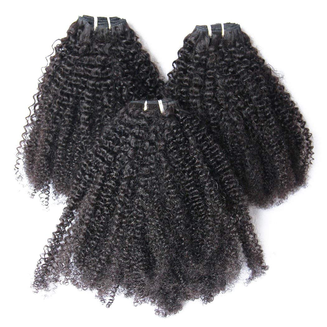 MsFenda Hair Top Quality 100% Virgin Brazilian Human Hair Afro Kinky Curly Natural Black Color, 12