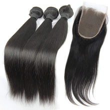 MsFenda Hair Top Quality 100% Raw Virgin Peruvian Human Hair Straight Hair 3pcs 10"-30"+ 1 Pcs Lace Closure (4*4) Natural Color