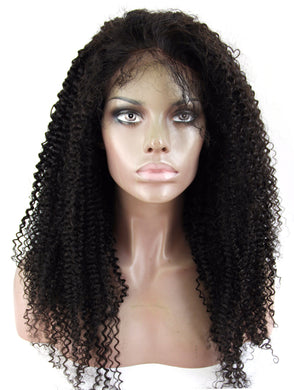 Ms Fenda Hair 250% High Density Kinky Curly Dark Natural Color Medium Size Cap 1Piece/lot Remy Virgin Peruvian Human Hair Lace Front Wigs
