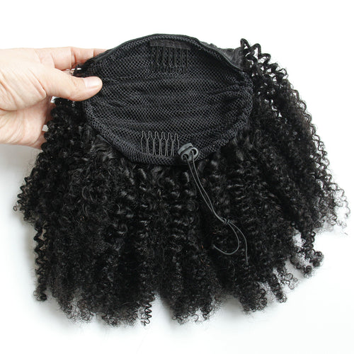 Ms Fenda 100% Virgin Peruvian Human Hair Natural Color 4b-4c Afro Kinky Curly Clip-in Ponytail